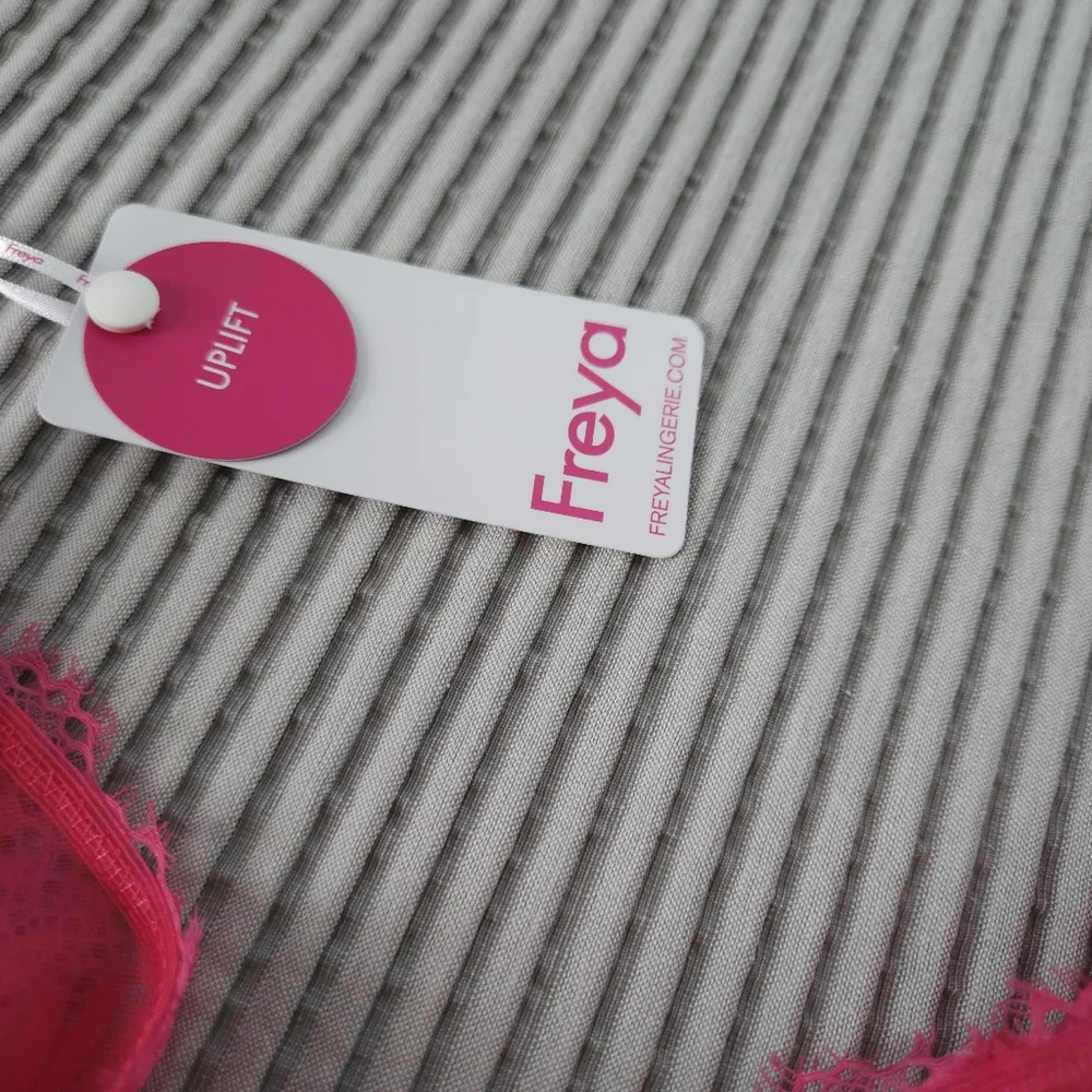 Freya Fascinate Uplift Balconette Bra 38D Hot‎ Pink Fuchsia Floral Eyelash Lace